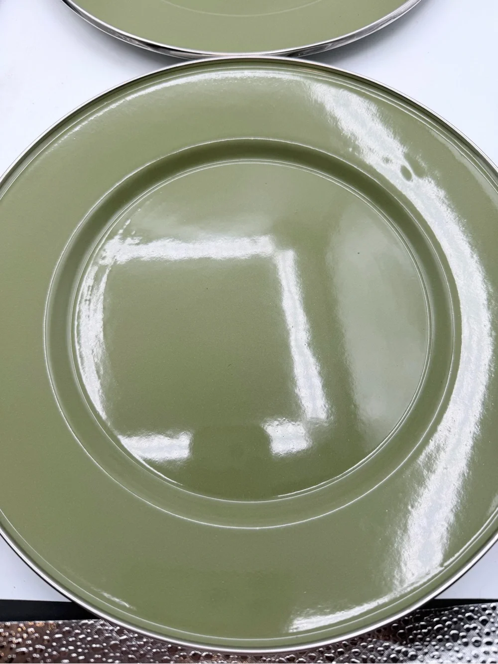 Crate and Barrel Olive Green Enamelware 10.5